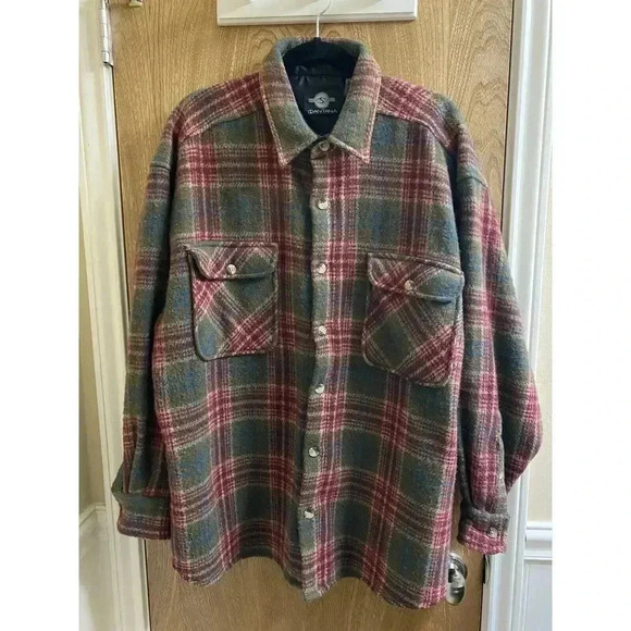 Vintage Oantana Olive Maroon Plaid Wool Blend Shacket Button-up Jacket Size L - Picture 1 of 11